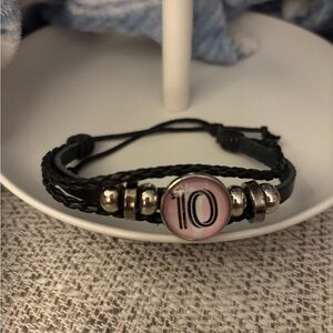 Black Braided‎ Bracelet with Pink Number Charm